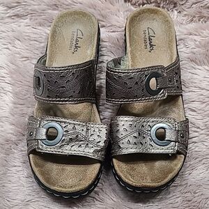 Clarks Bronze Metallic Slides Sandals Sz 6M